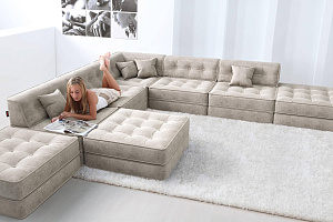 Светлый бескаркасный диван Гоа в гостиную, бескаркасный модульный диван трансформер 